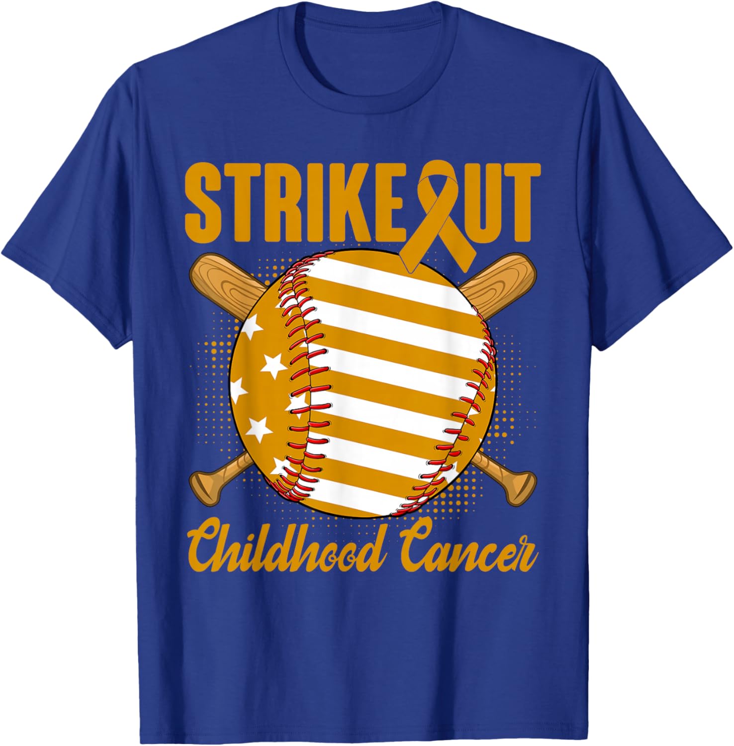 Strike Out Childhood Cancer Awareness Baseball Gold Ribbon T-Shirt - T-Shirt | Royal