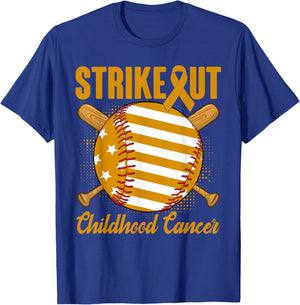 Strike Out Childhood Cancer Awareness Baseball Gold Ribbon T-Shirt - T-Shirt | Royal