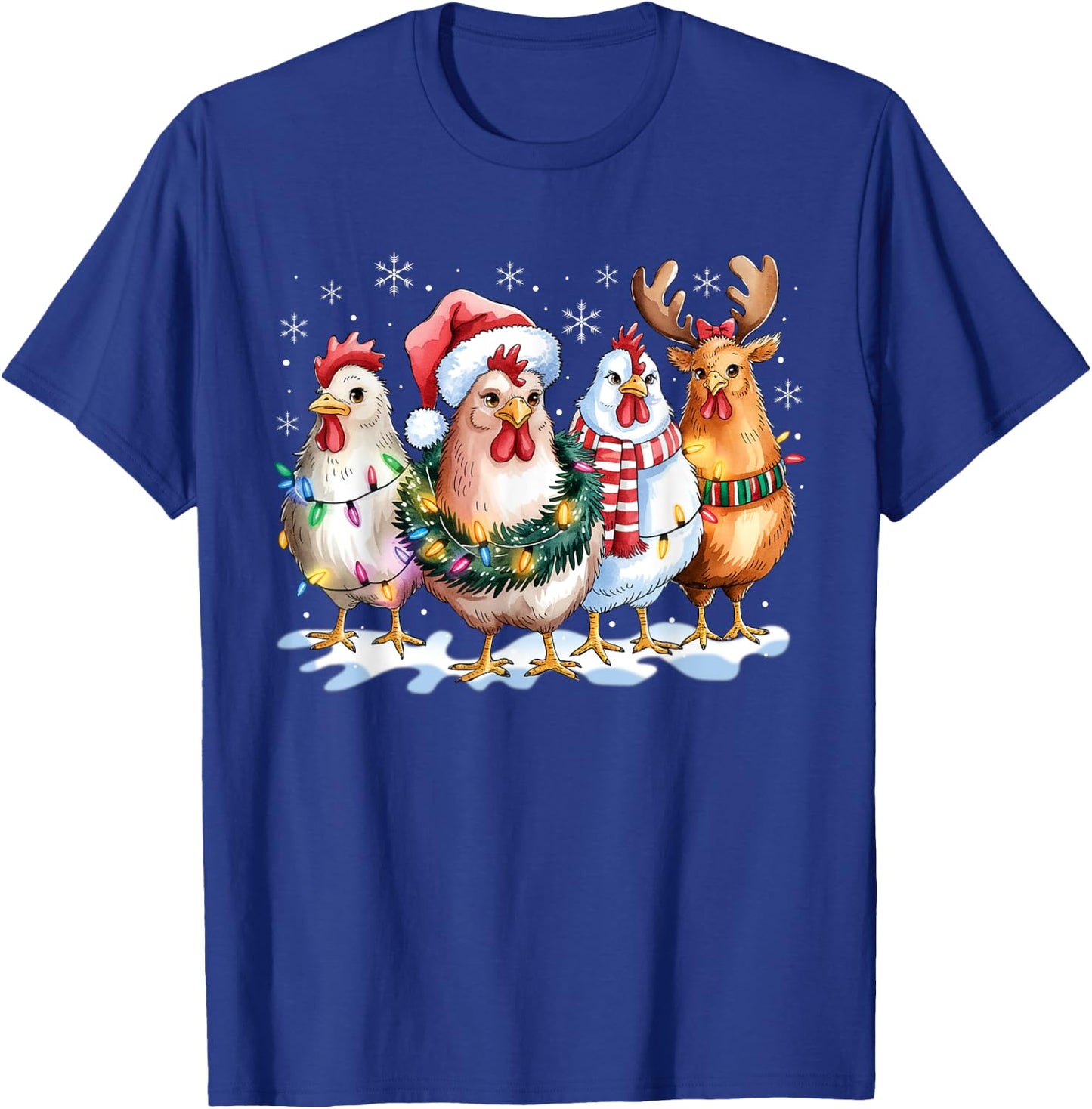 Funny Chicken Santa Hat Reindeer Christmas Lights Ornaments T-Shirt - T-Shirt | Royal