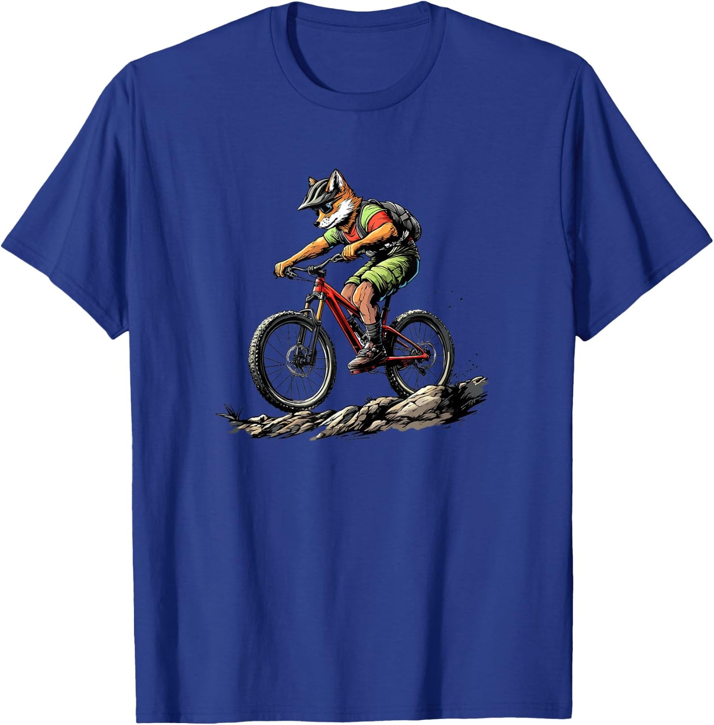 Fox on a Mountain Bike Adventure Ride Animal T-Shirt - T-Shirt | Royal