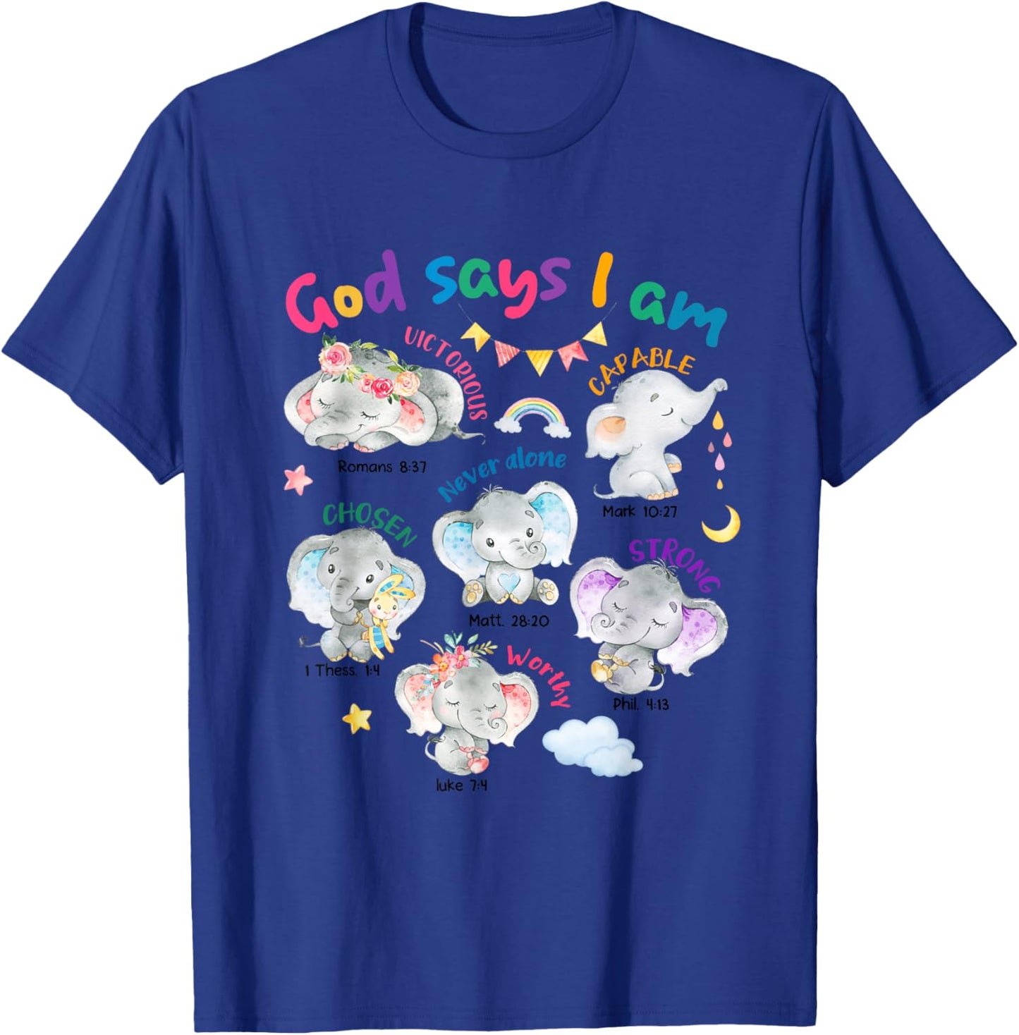 God Says I Am Cute Elephant Bible Verse Kids Toddler Girls T-Shirt - T-Shirt | Royal