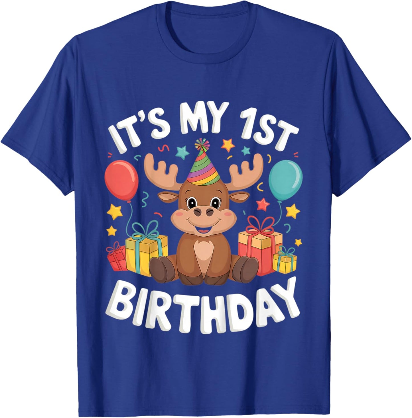 Kids 1st Birthday Moose Party Design T-Shirt - T-Shirt | Royal