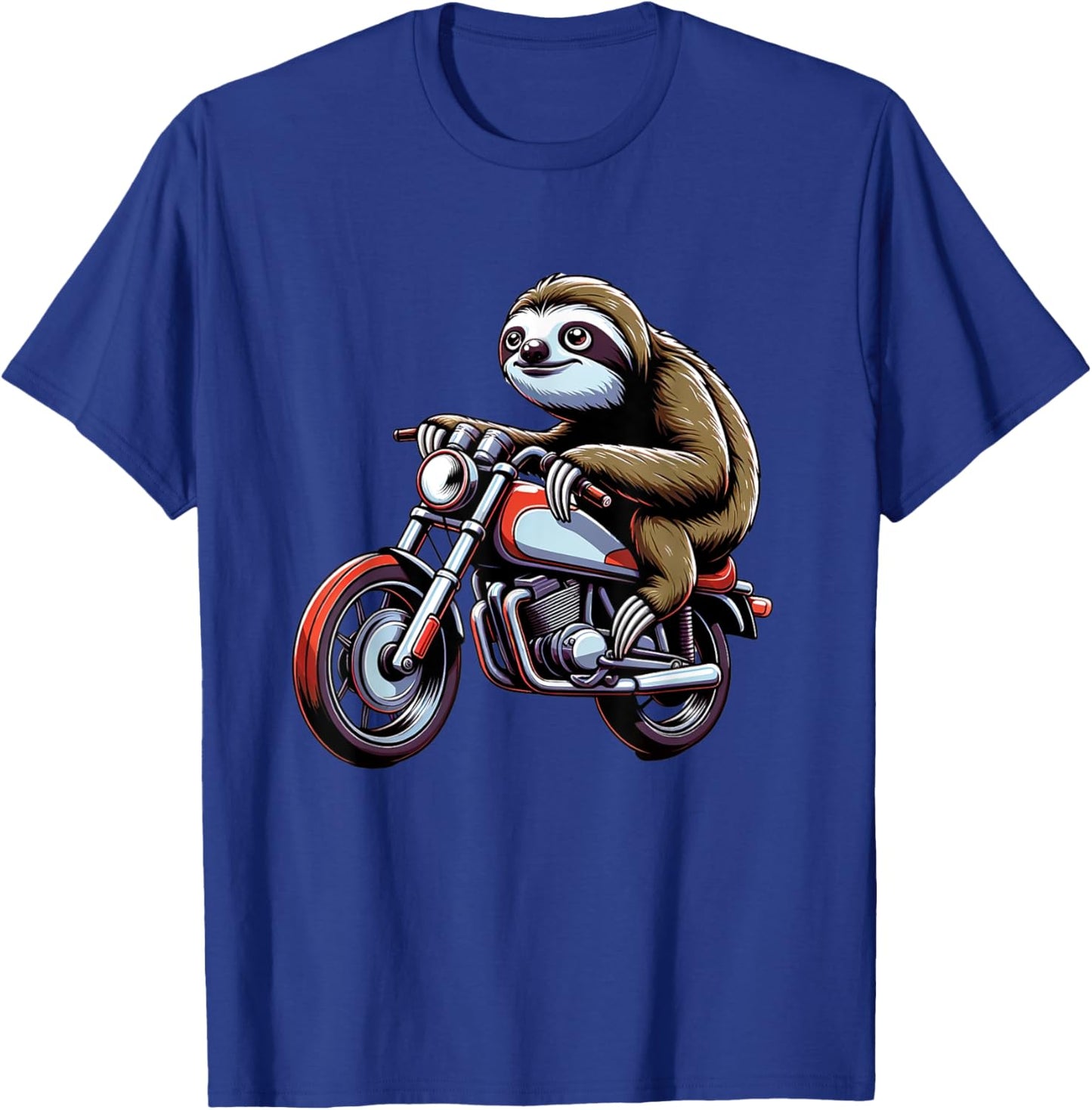 Sloth rides a Motorcycle for a Motorcycle Rider Sloth Fan T-Shirt - T-Shirt | Royal