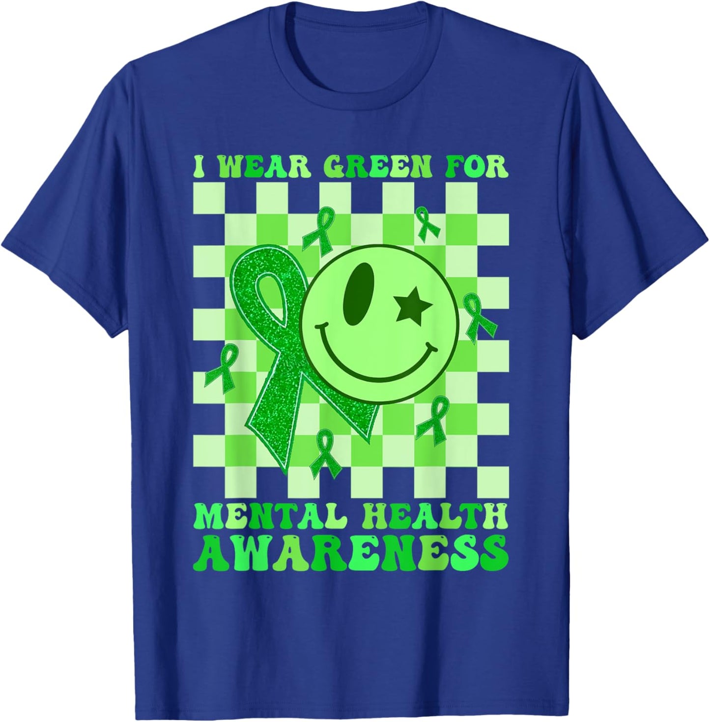 Retro Groovy Green I Wear Green Mental Health Awareness T-Shirt - T-Shirt | Royal