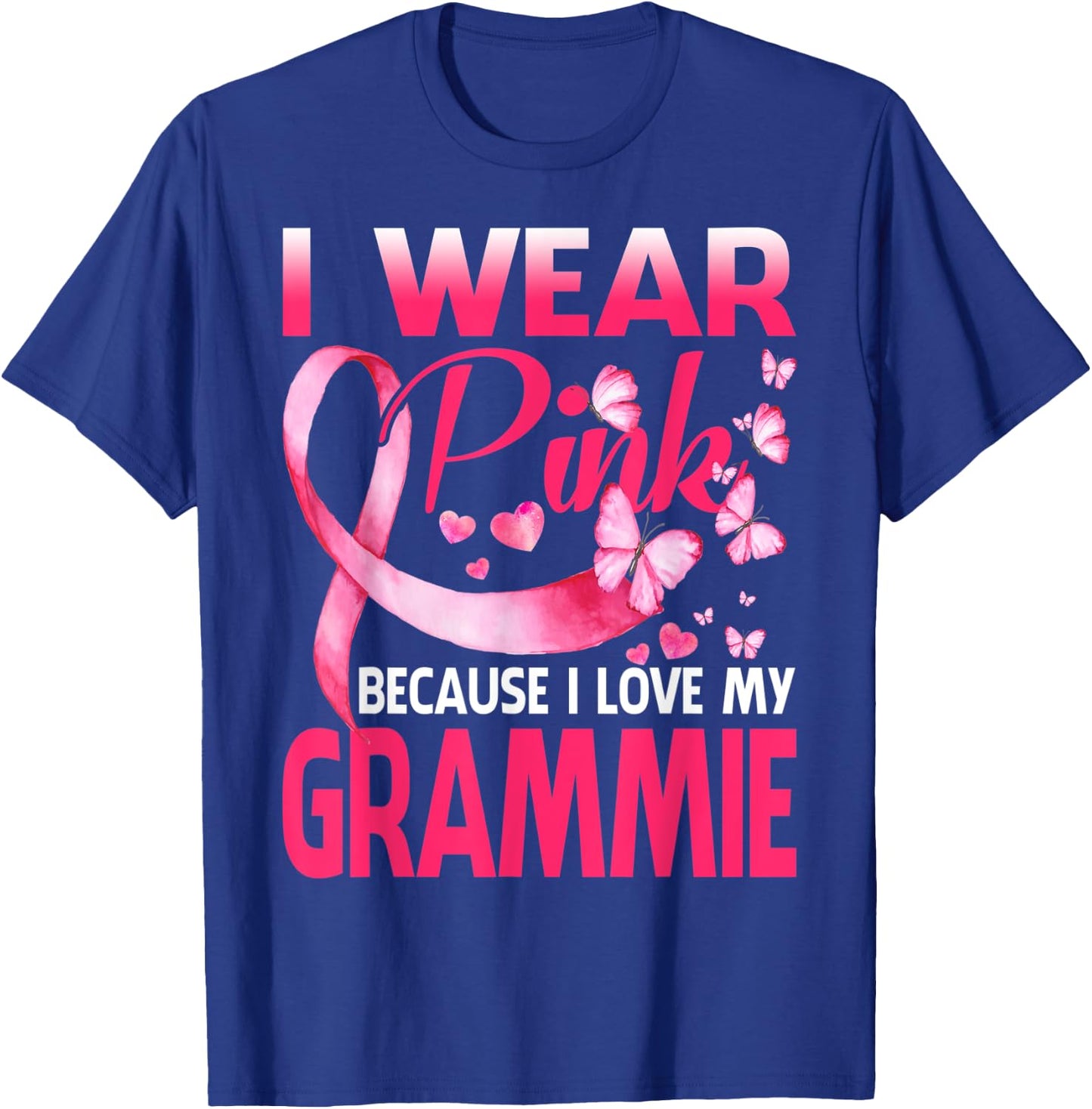 I Wear Pink For My Grammie Breast Cancer Awareness Butterfly T-Shirt - T-Shirt | Royal