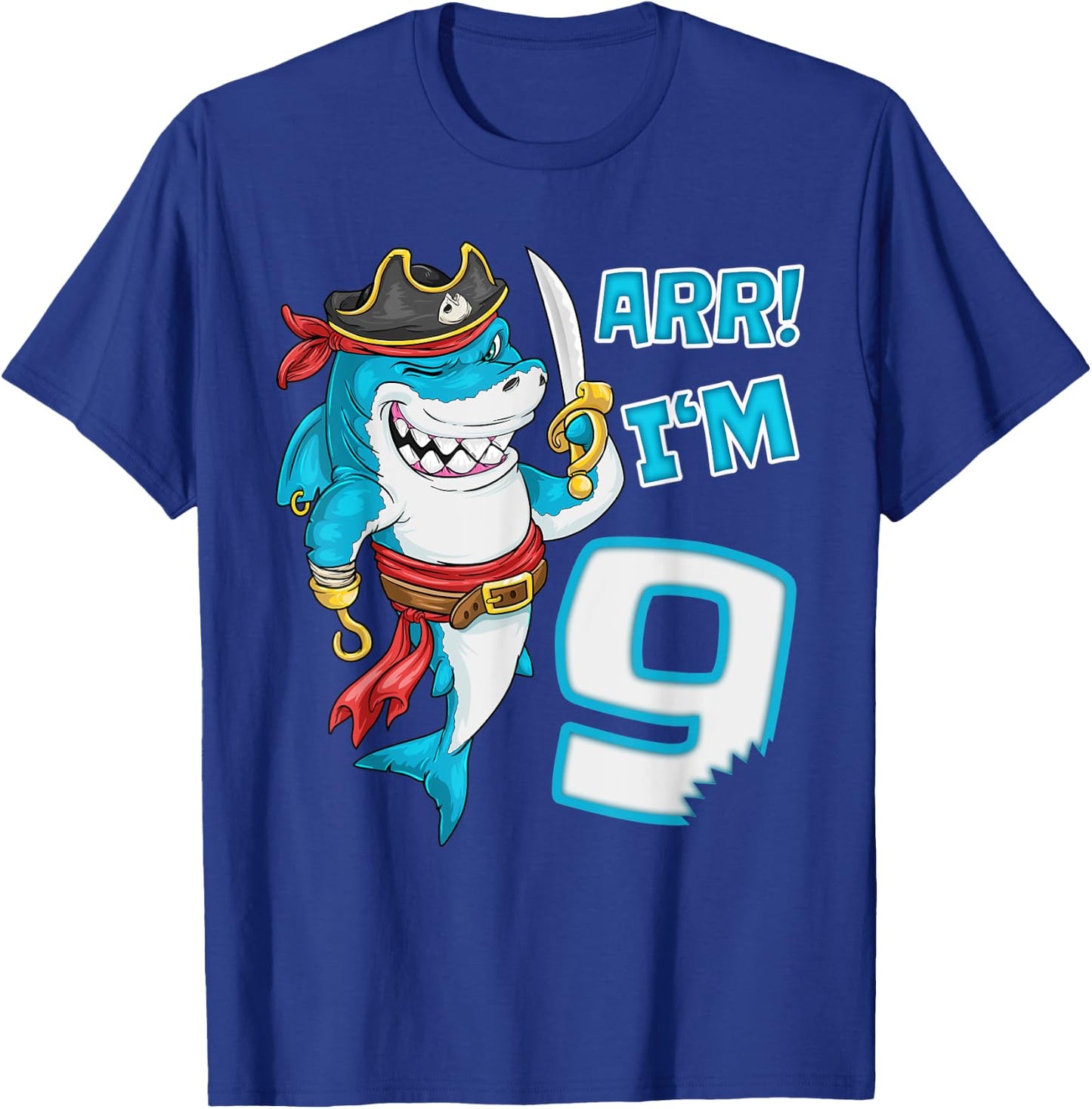 I'm 9 years Bday Shark pirate 9th Birthday boy pirate Party T-Shirt - T-Shirt | Royal