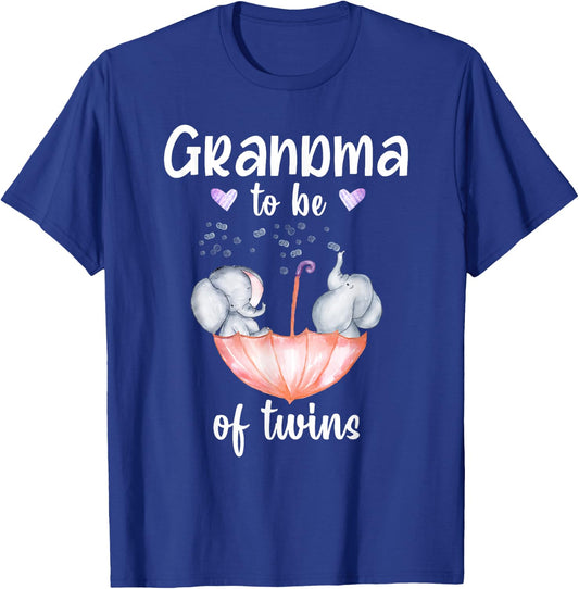 Grandma To Be Of Twins Baby Shower Elephant T-Shirt - T-Shirt | Royal