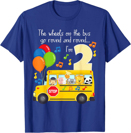 The Wheels On The Bus 2nd Birthday 2 Yrs Old Family Matching T-Shirt - T-Shirt | Royal