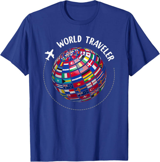 Traveler World Map, World Flags, Country Map , Black, S T-Shirt - T-Shirt | Royal