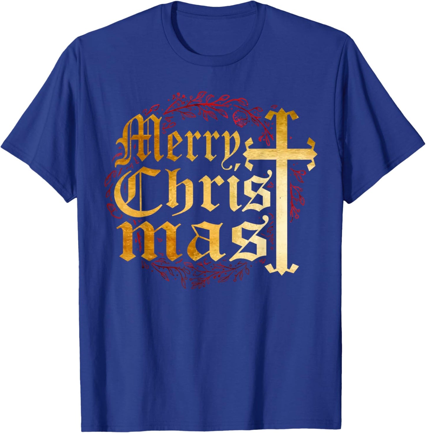 Merry Christmas Christian Cross Religious Family Matching T-Shirt - T-Shirt | Royal