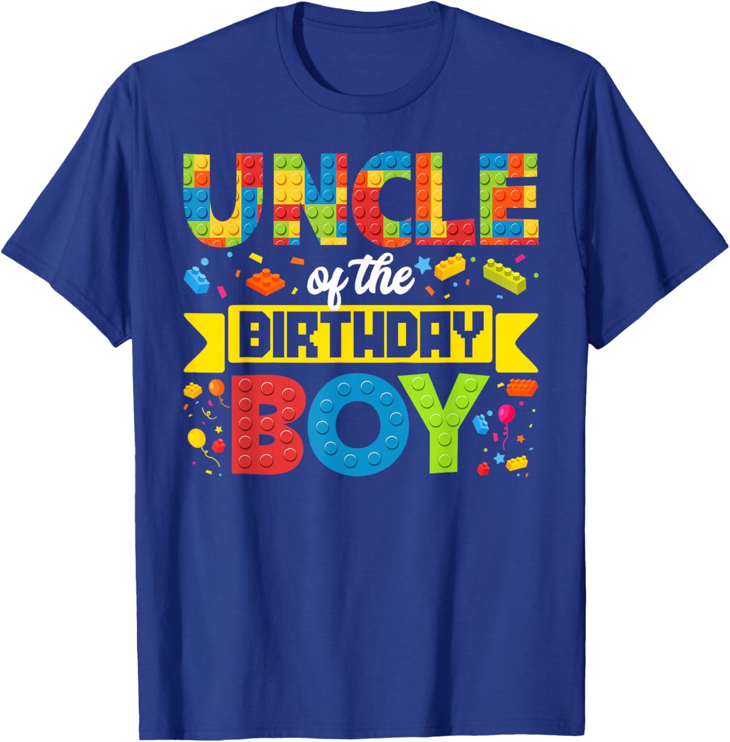 Uncle Of The Birthday Boy Master Builder Kid Building Blocks T-Shirt - T-Shirt | Royal