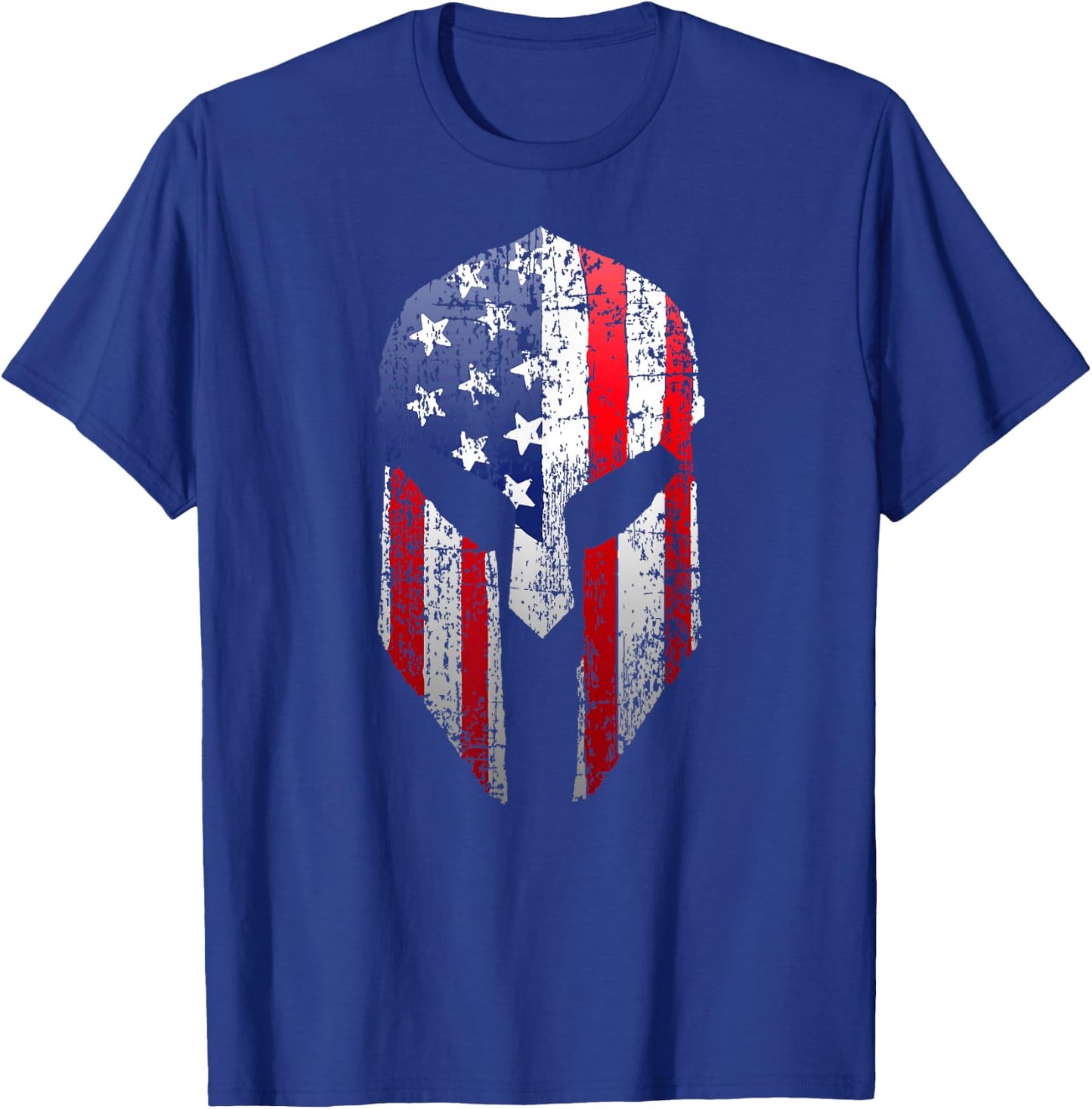 Patriotic American Spartan Warrior USA Flag Helmet T-Shirt - T-Shirt | Royal