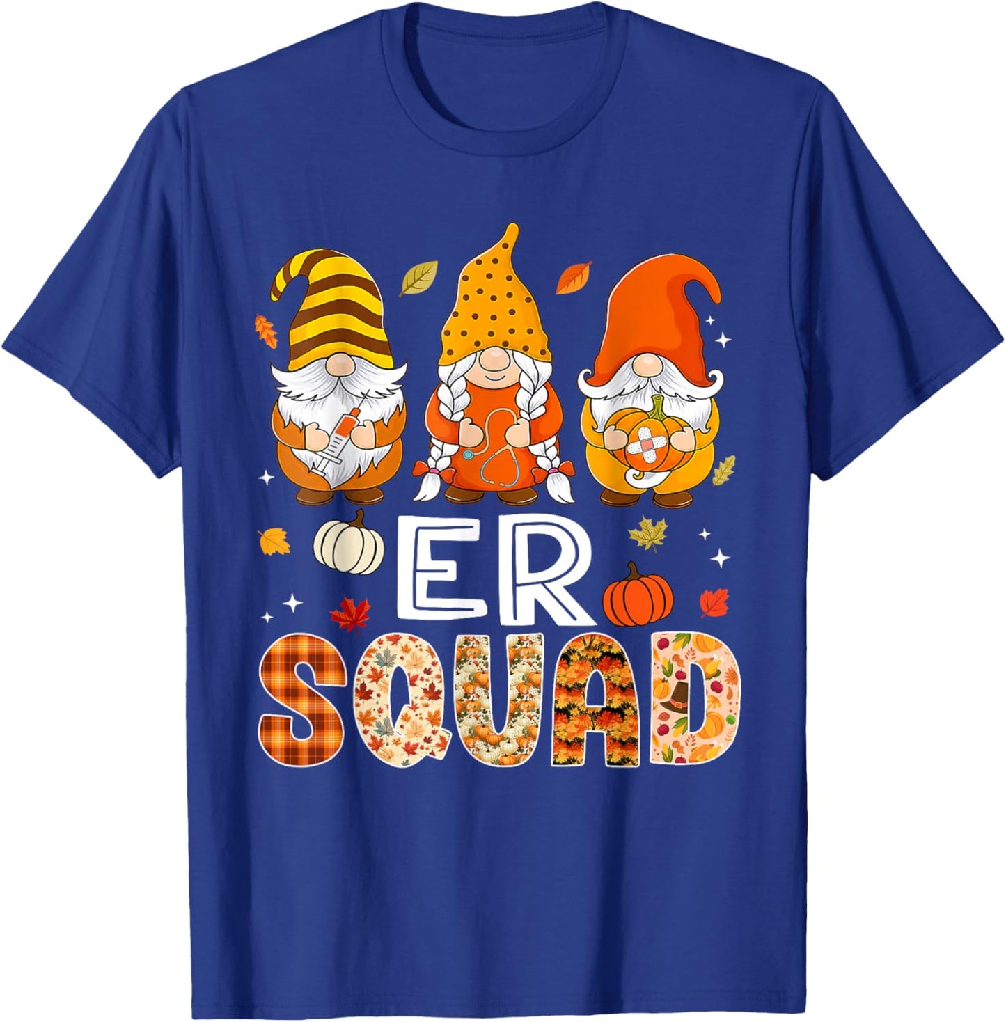 ER Squad Gnome Nurse Leopard Thanksgiving Fall Stethoscope T-Shirt - T-Shirt | Royal