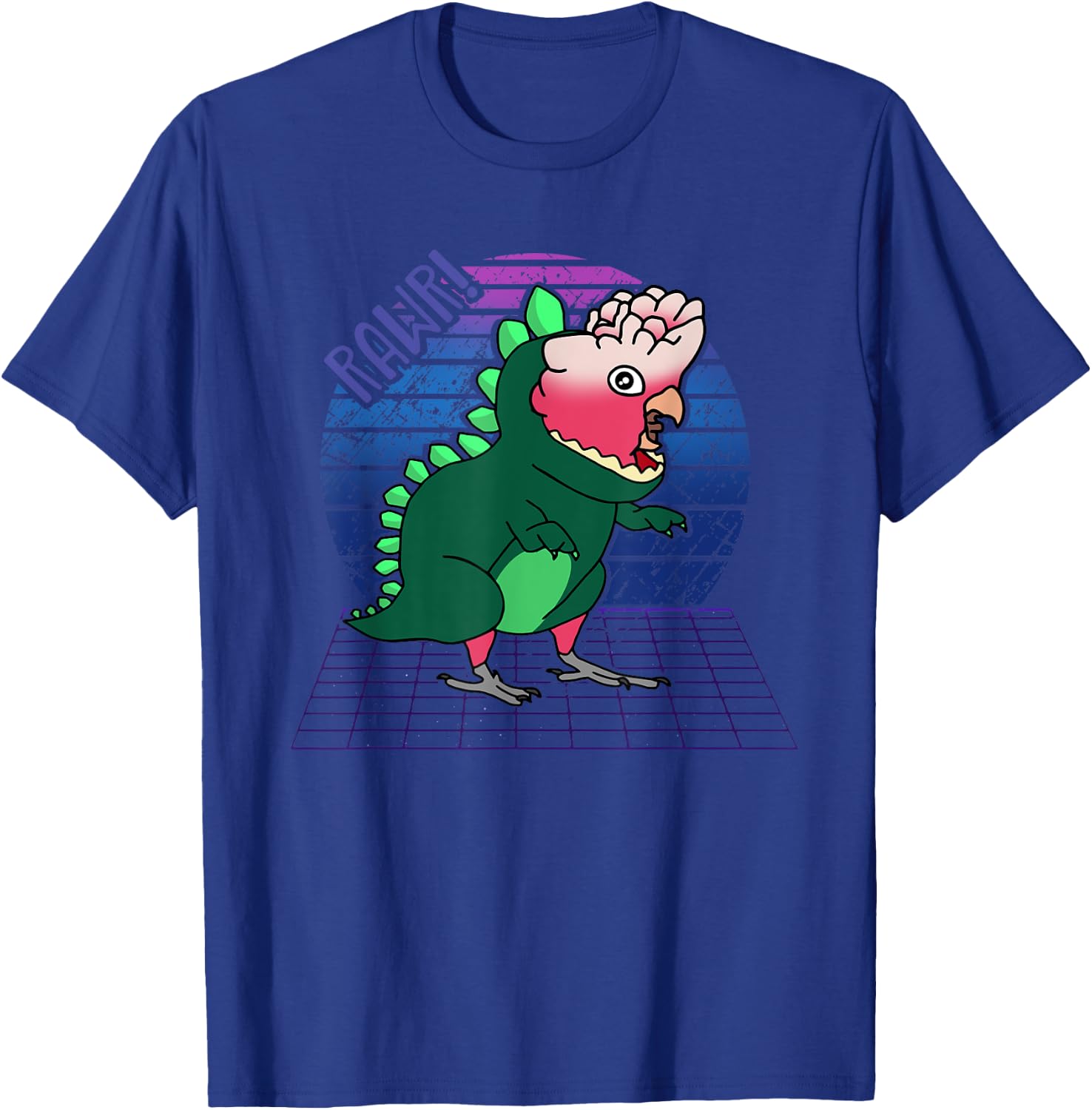 Funny Birb, Vaporwave Rose breasted Galah Cockatoo Dinosaur T-Shirt - T-Shirt | Royal