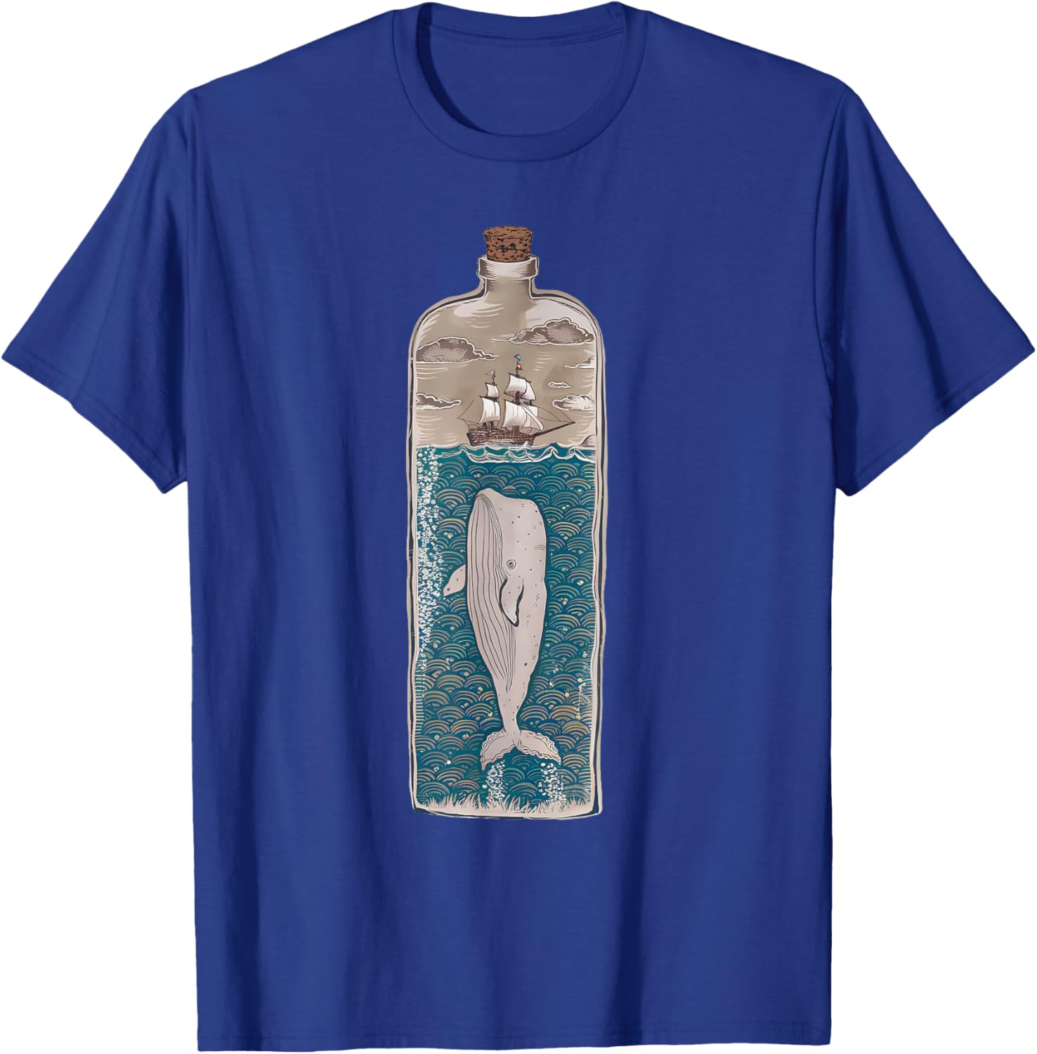 Whale in a Bottle Nautical Ship and Ocean Lovers Vintage T-Shirt - T-Shirt | Royal