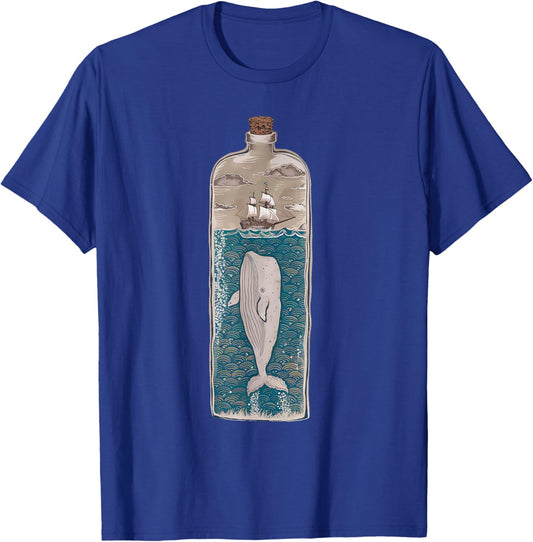 Whale in a Bottle Nautical Ship and Ocean Lovers Vintage T-Shirt - T-Shirt | Royal