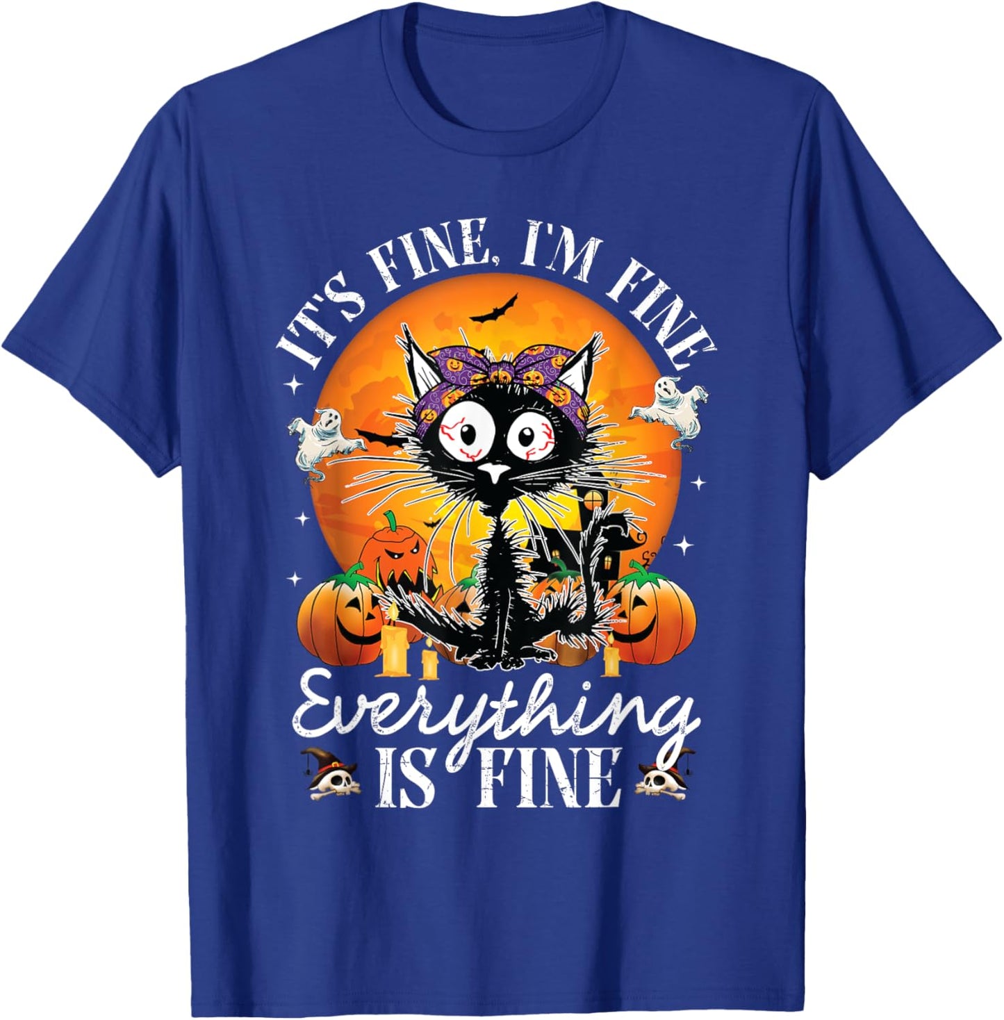 Black Cat It's Fine I'm Fine Everything Is Fine Halloween Women T-Shirt - T-Shirt | Royal