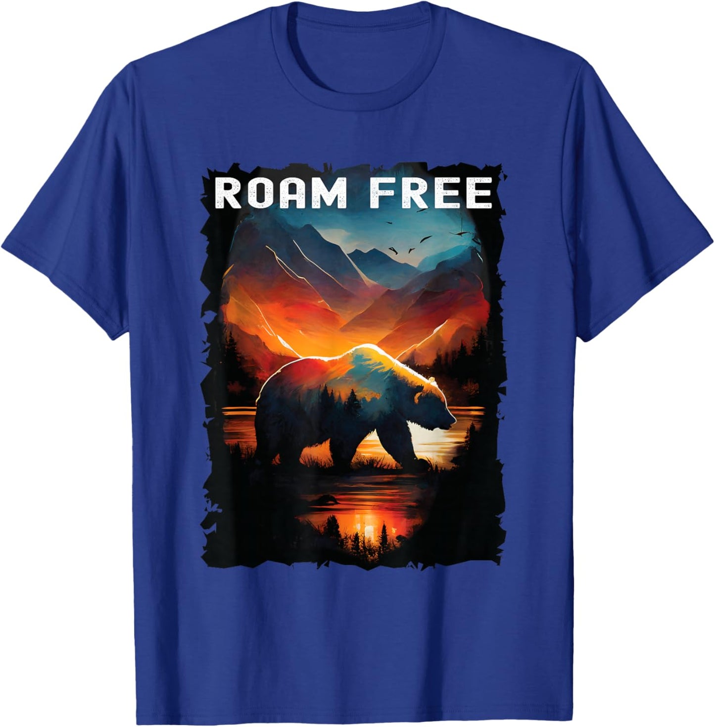 Roam Free bear hiking camping mountains T-Shirt - T-Shirt | Royal