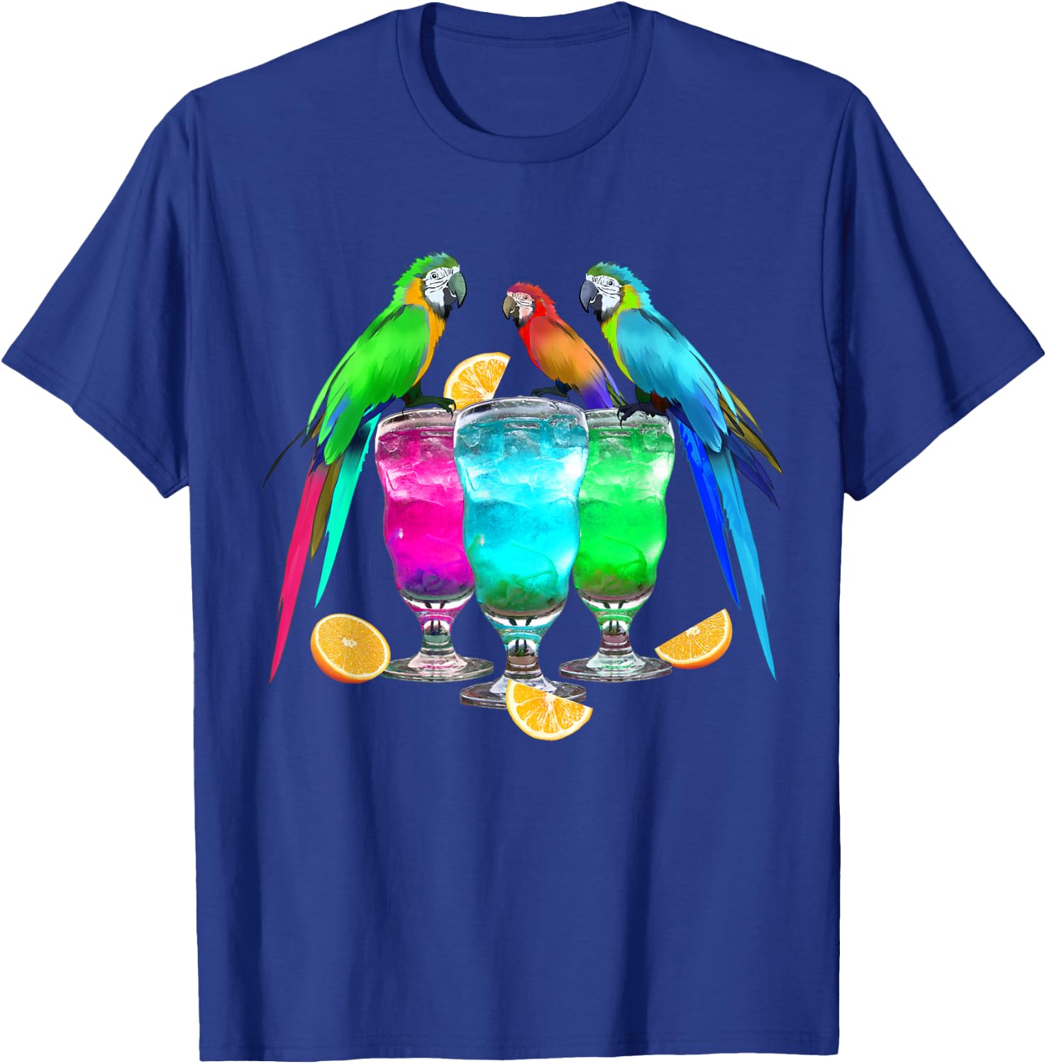 Parrots Drinking Margarita Tropical Birds Vacation Hawaiian T-Shirt - T-Shirt | Royal