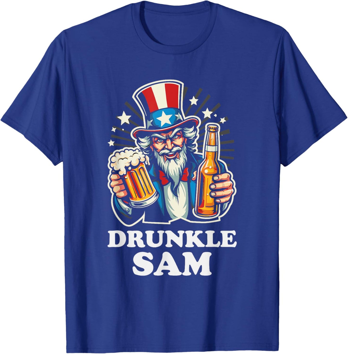 Drunkle Sam Funny 4th of July Uncle Sam With Beer Men T-Shirt - T-Shirt | Royal