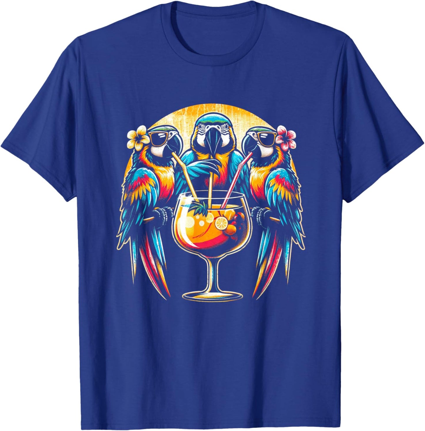 Parrots Drinking Margarita Tropical Birds Vacation Hawaiian T-Shirt - T-Shirt | Royal
