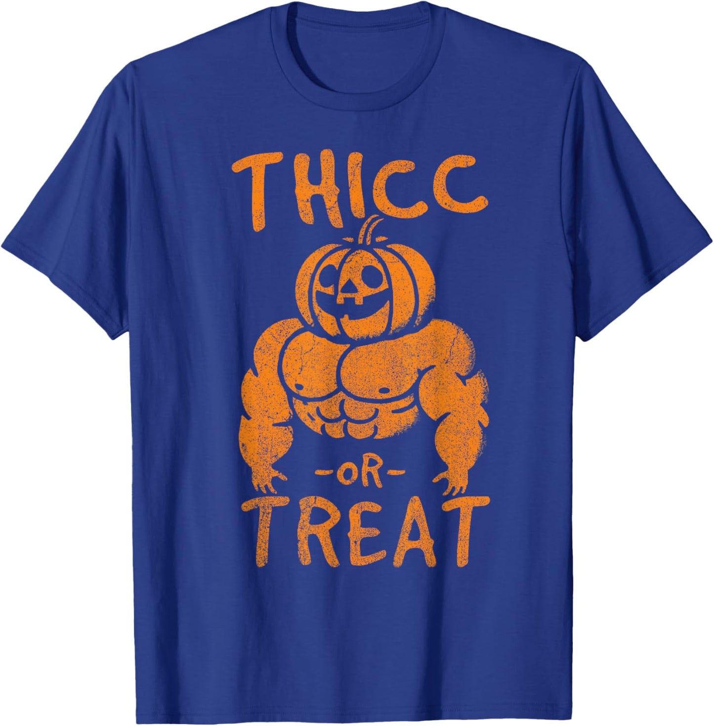 Thicc or Treat Pumpkin Bodybuilder Gym Lover Halloween T-Shirt - T-Shirt | Royal