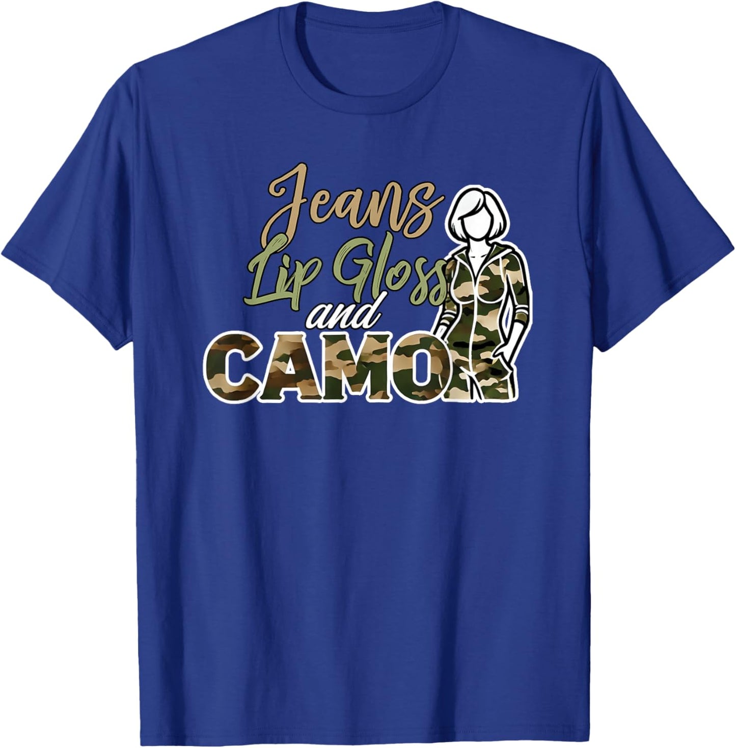 Jeans Lip Gloss and Camo Camouflage Graphic Jumpsuit T-Shirt - T-Shirt | Royal