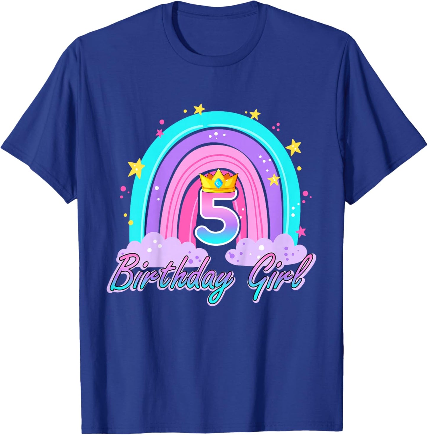 Boho Rainbow 5th Birthday Girl 5 Years Old 5th Birthday T-Shirt - T-Shirt | Royal