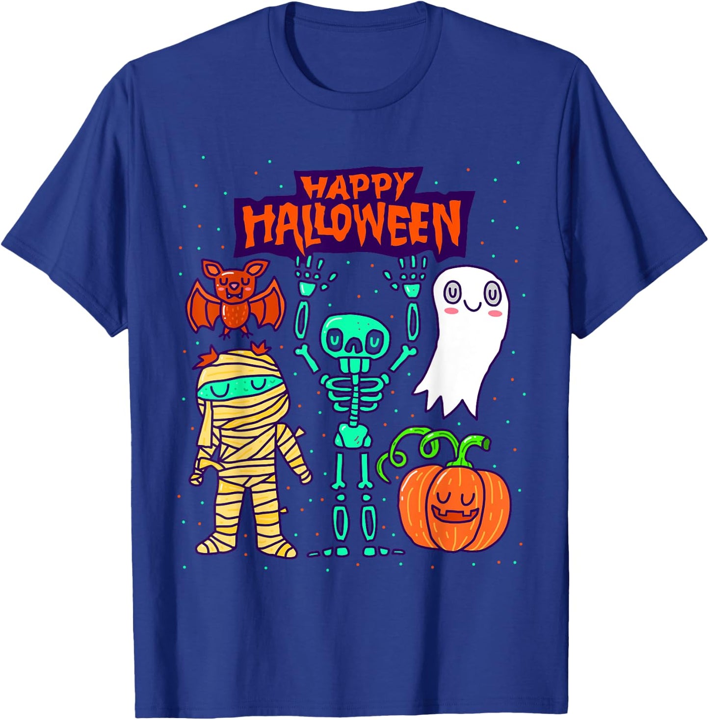 Happy Halloween Skeleton Pumpkin Ghost Cute Kids Boys Girls T-Shirt - T-Shirt | Royal