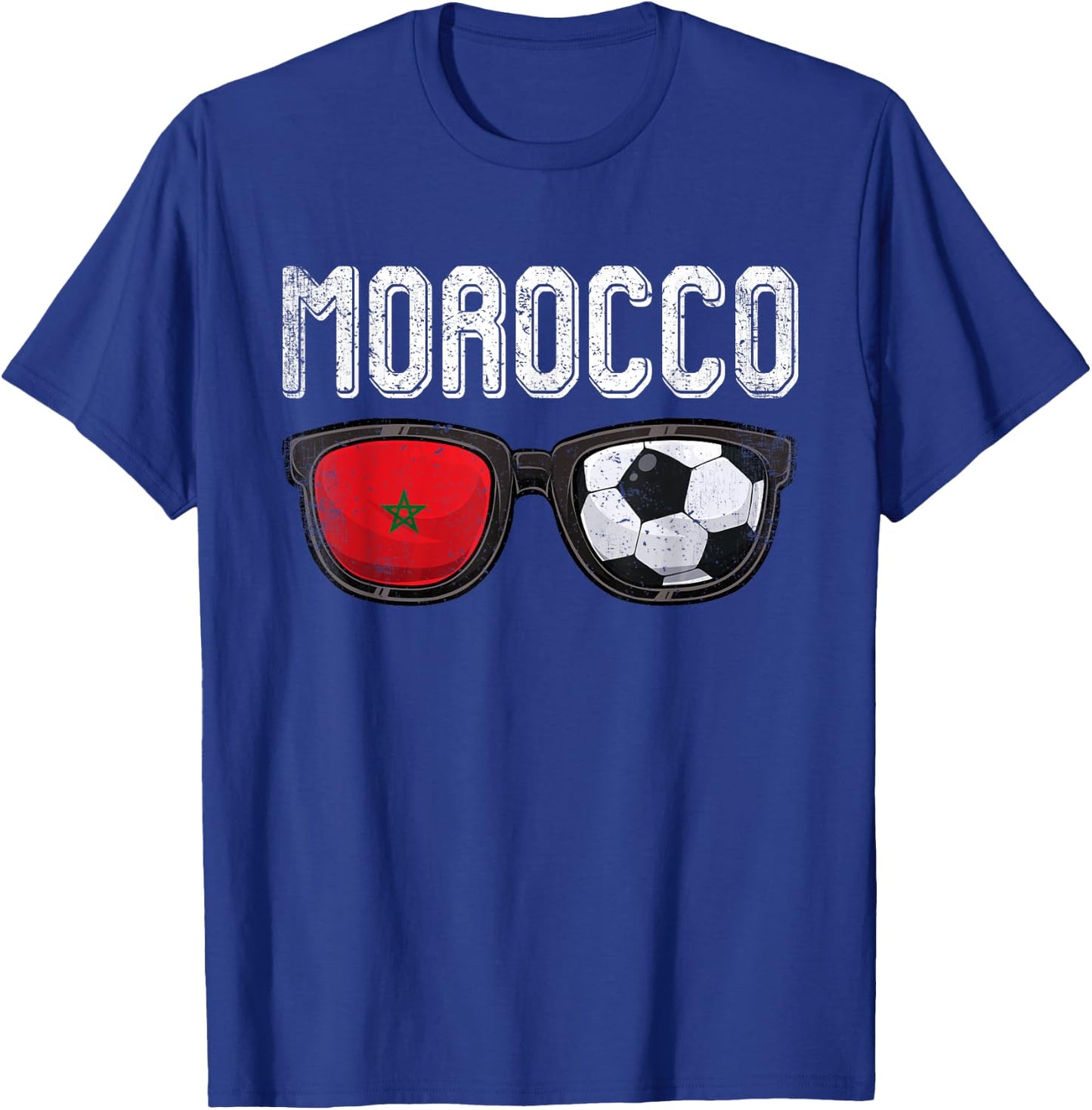 Morocco Soccer Funny Moroccan Flag Glasses Football T-Shirt - T-Shirt | Royal