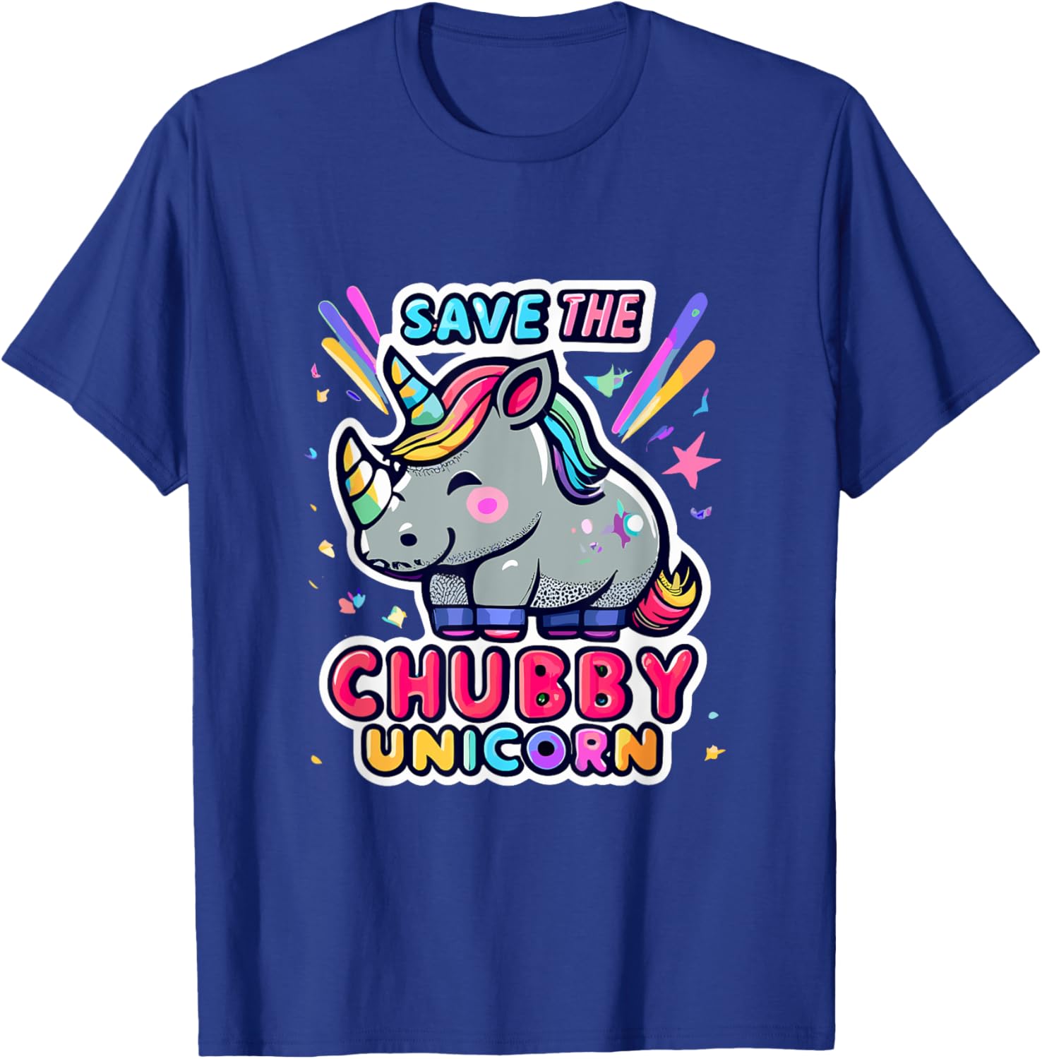 Save Chubby Unicorn Rhino Rainbow Animal Rights Conservation T-Shirt - T-Shirt | Royal