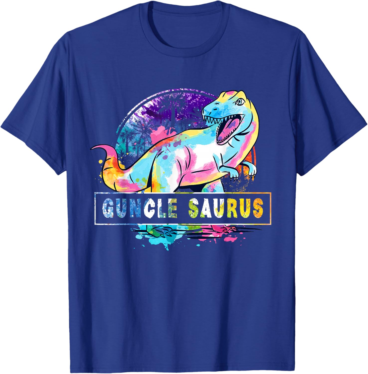 Guncle Saurus Dinosaur T Rex Rainbow Pride Color Gay Uncle T-Shirt - T-Shirt | Royal