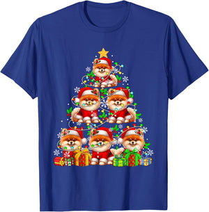 Group Santa Pomeranians As Xmas Tree Colorful Lights Owner T-Shirt - T-Shirt | Royal