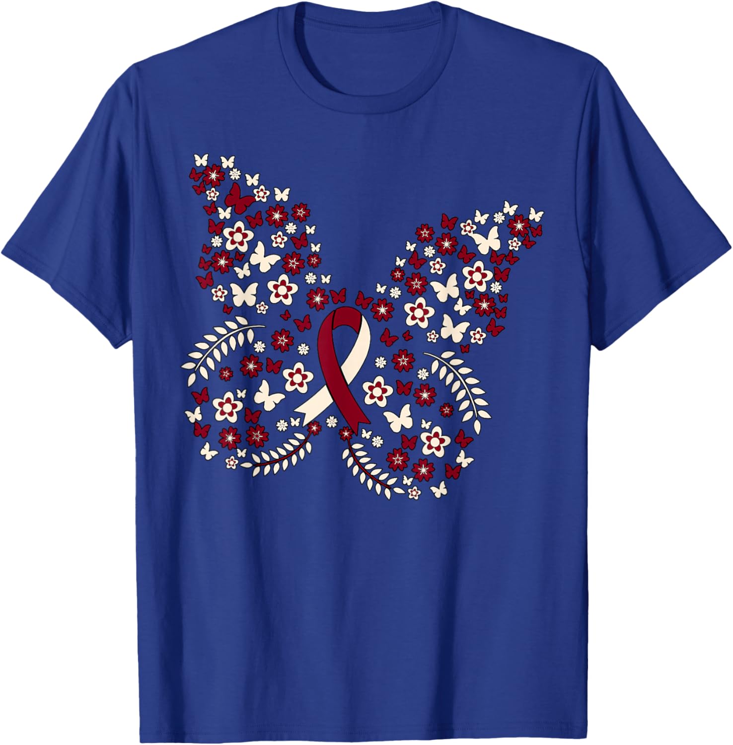Butterfly Head and Neck Cancer Awareness Survivor Ribbon T-Shirt - T-Shirt | Royal