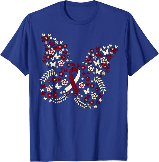 Butterfly Head and Neck Cancer Awareness Survivor Ribbon T-Shirt - T-Shirt | Royal