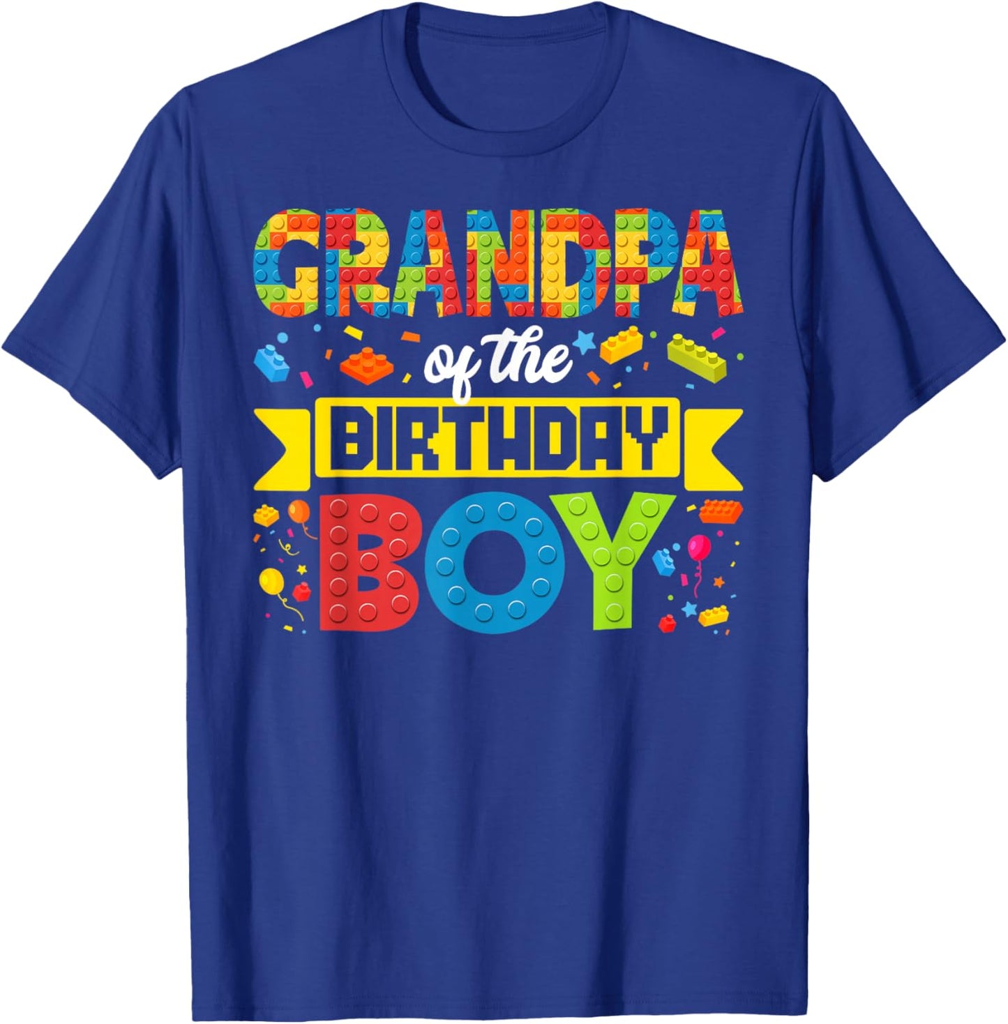 Grandpa Of The Birthday Boy Master Builder Building Blocks T-Shirt - T-Shirt | Royal