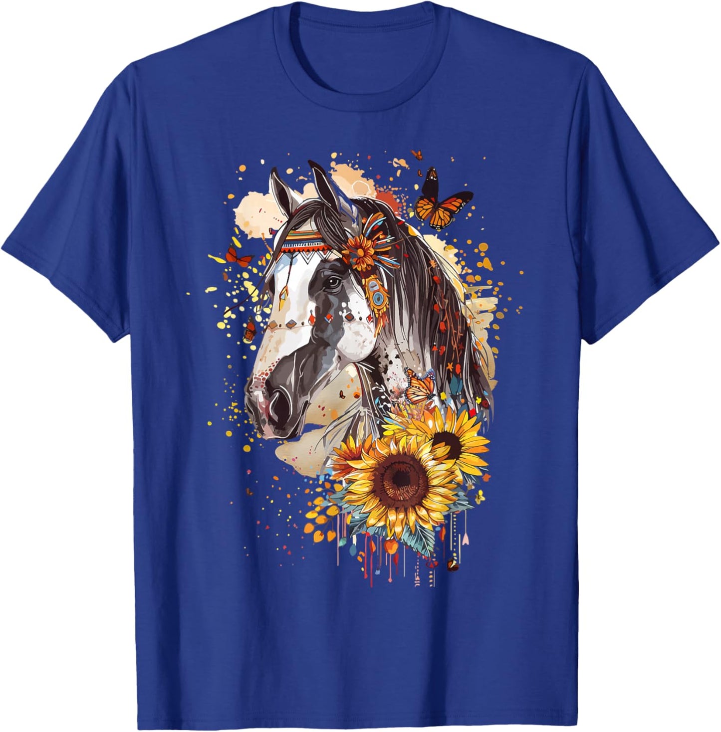 American Paint Horse Lover CowGirl Sunflower Horse Portrait T-Shirt - T-Shirt | Royal