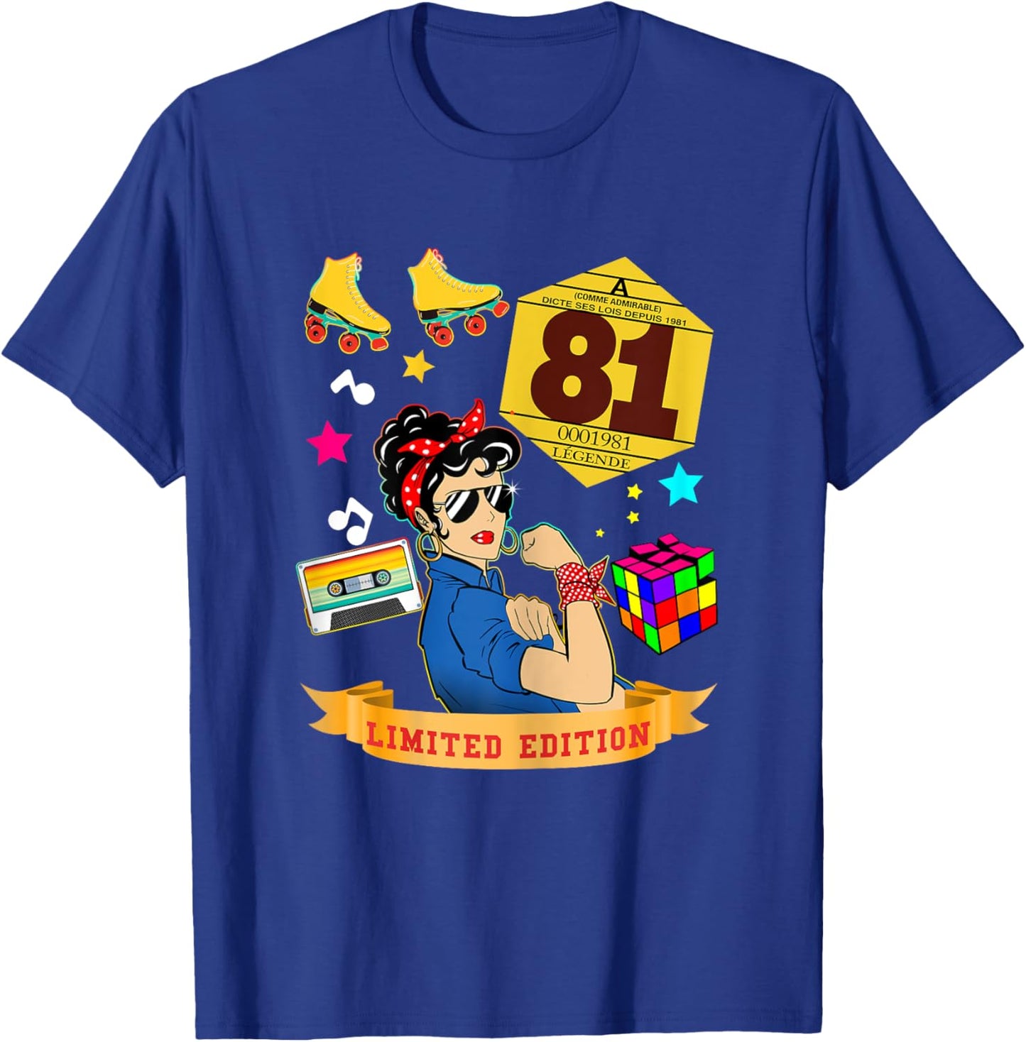 Birthday 1981 Auto Sticker Woman 44 Years Legend Vintage T-Shirt - T-Shirt | Royal