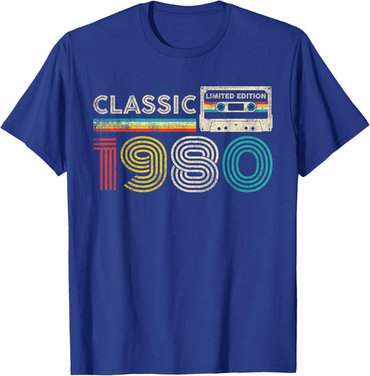 Classic 1980 Retro Birthday Idea 1980 Cassette Tape Vintage T-Shirt - T-Shirt | Royal