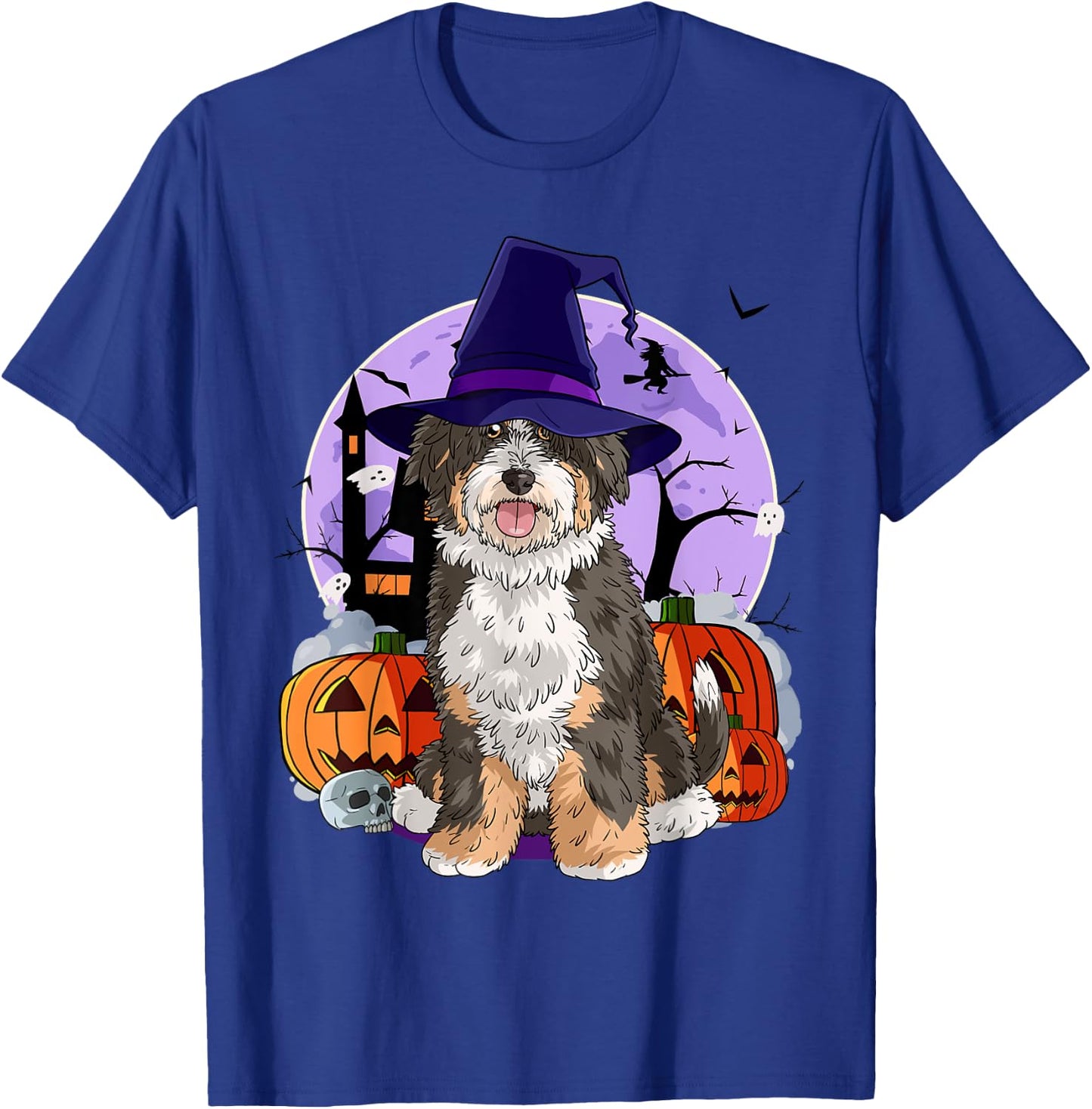 Cute Bernedoodle Halloween Witch Pumpkin T-Shirt - T-Shirt | Royal