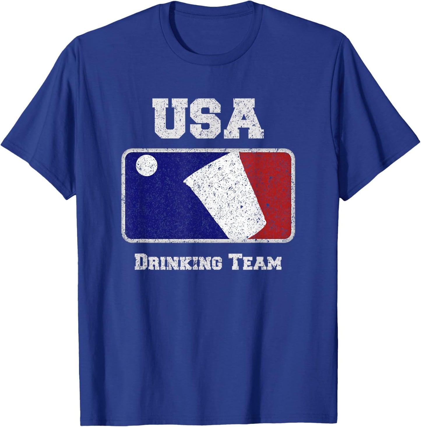 USA Drinking Team Party Beer Pong Game Distressed Retro T-Shirt - T-Shirt | Royal