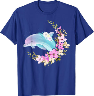 Dolphin Flower Floral T-Shirt - T-Shirt | Royal