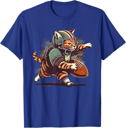 Cat Playing American Football T-Shirt - T-Shirt | Royal
