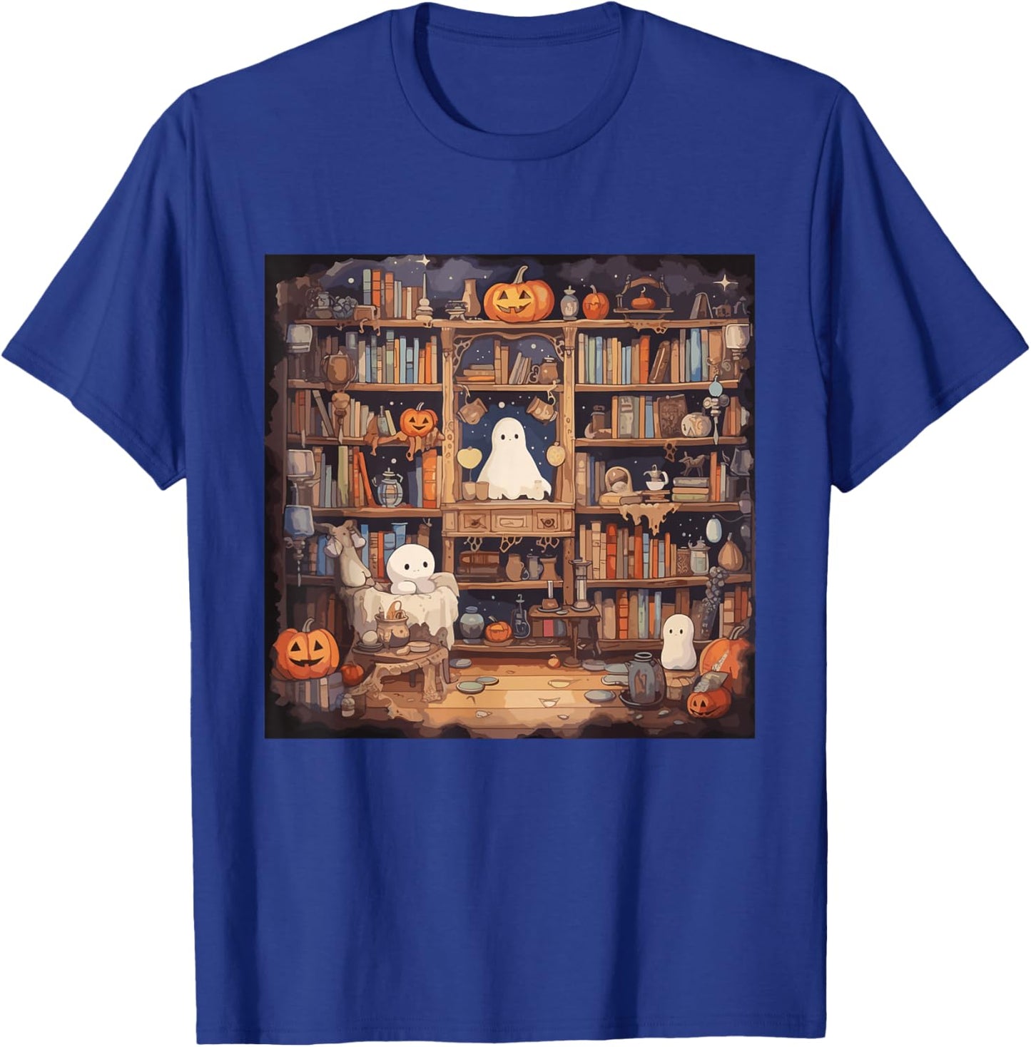 Cute Ghost Reading Books Halloween T-Shirt - T-Shirt | Royal