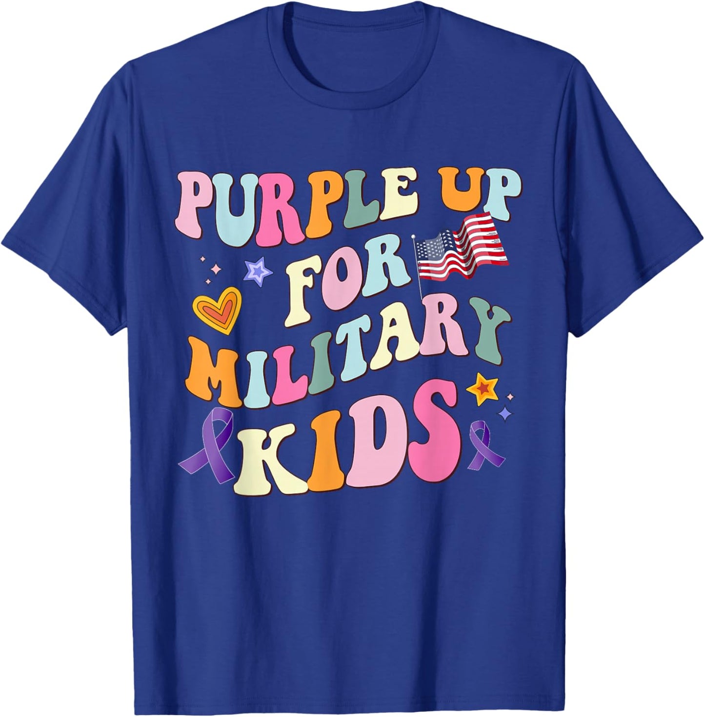 Groovy Military Child Month Purple Up For Military Kids T-Shirt - T-Shirt | Royal