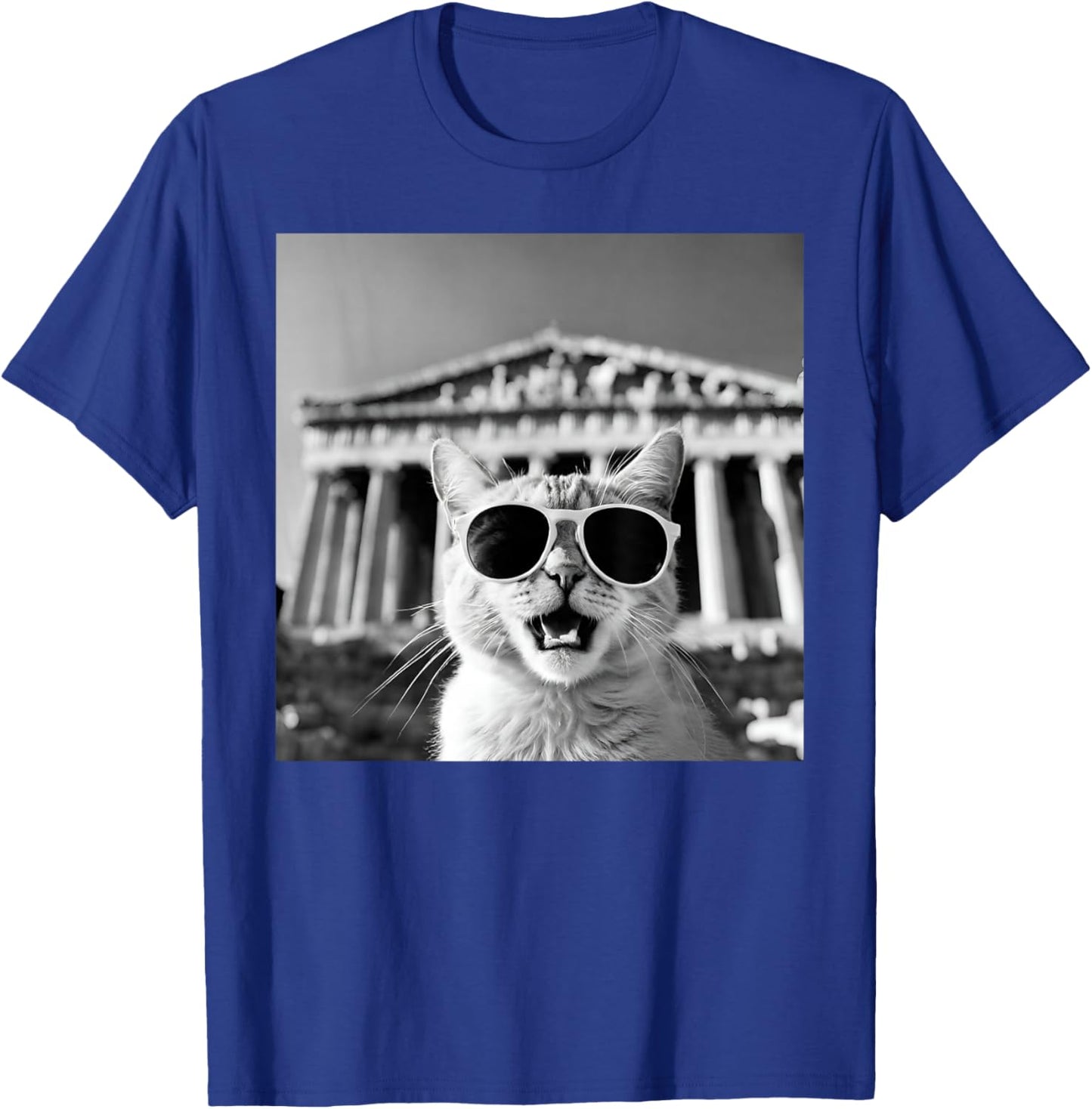 Funny Cat Wearing Sunglasses In Greece, Athens at Parthenon T-Shirt - T-Shirt | Royal