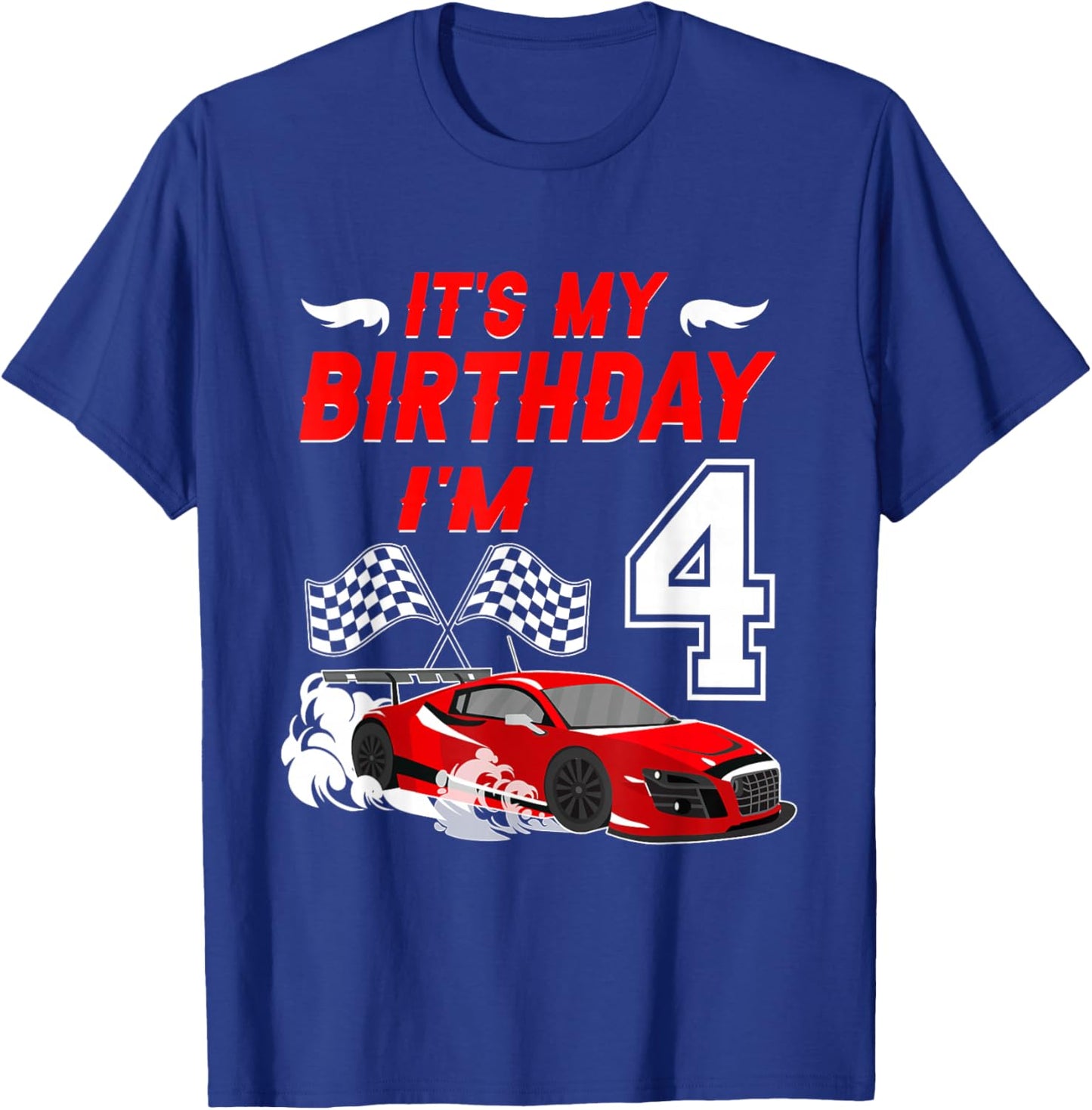 It's My 4th Birthday Boy Race Car Racing 4 Years Old T-Shirt - T-Shirt | Royal
