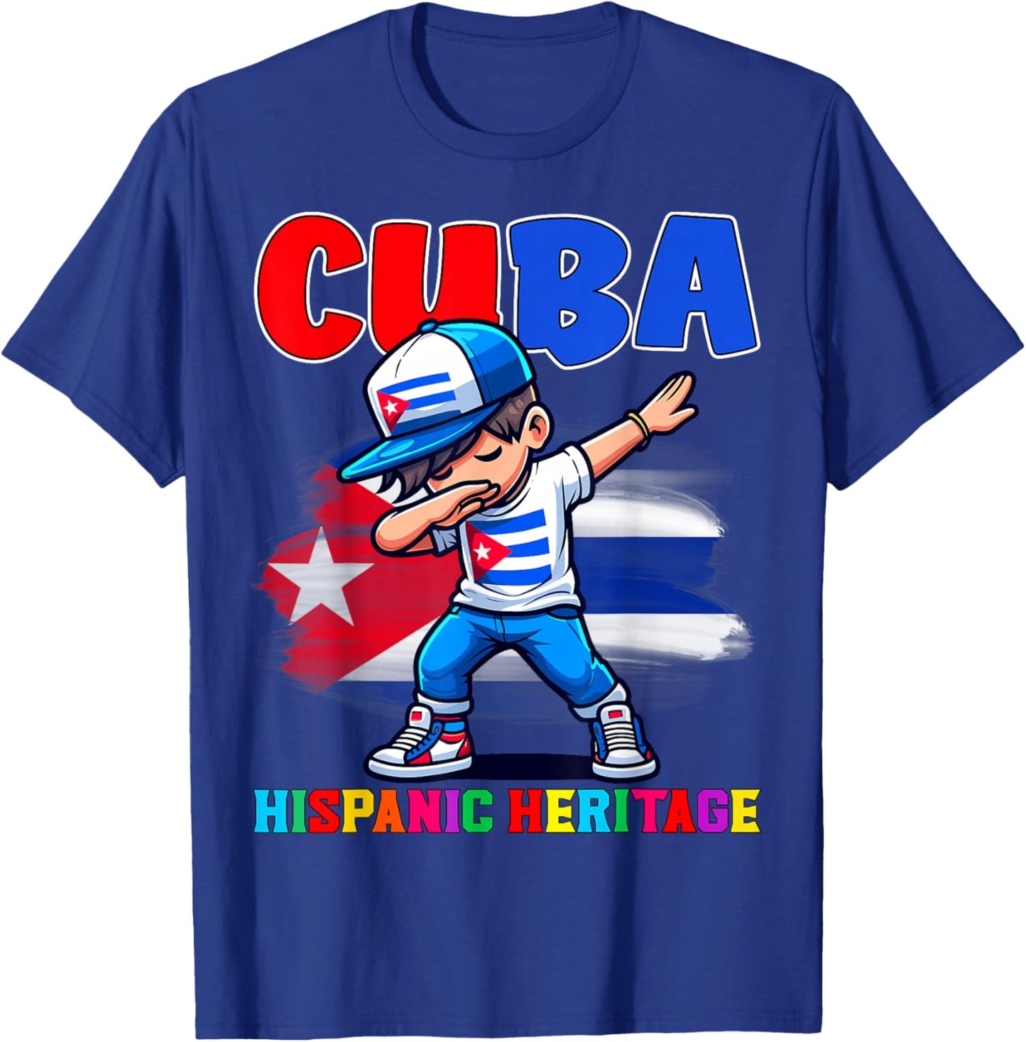 Cuba Dabbing Kid Hispanic Heritage Celebration for Kids T-Shirt - T-Shirt | Royal