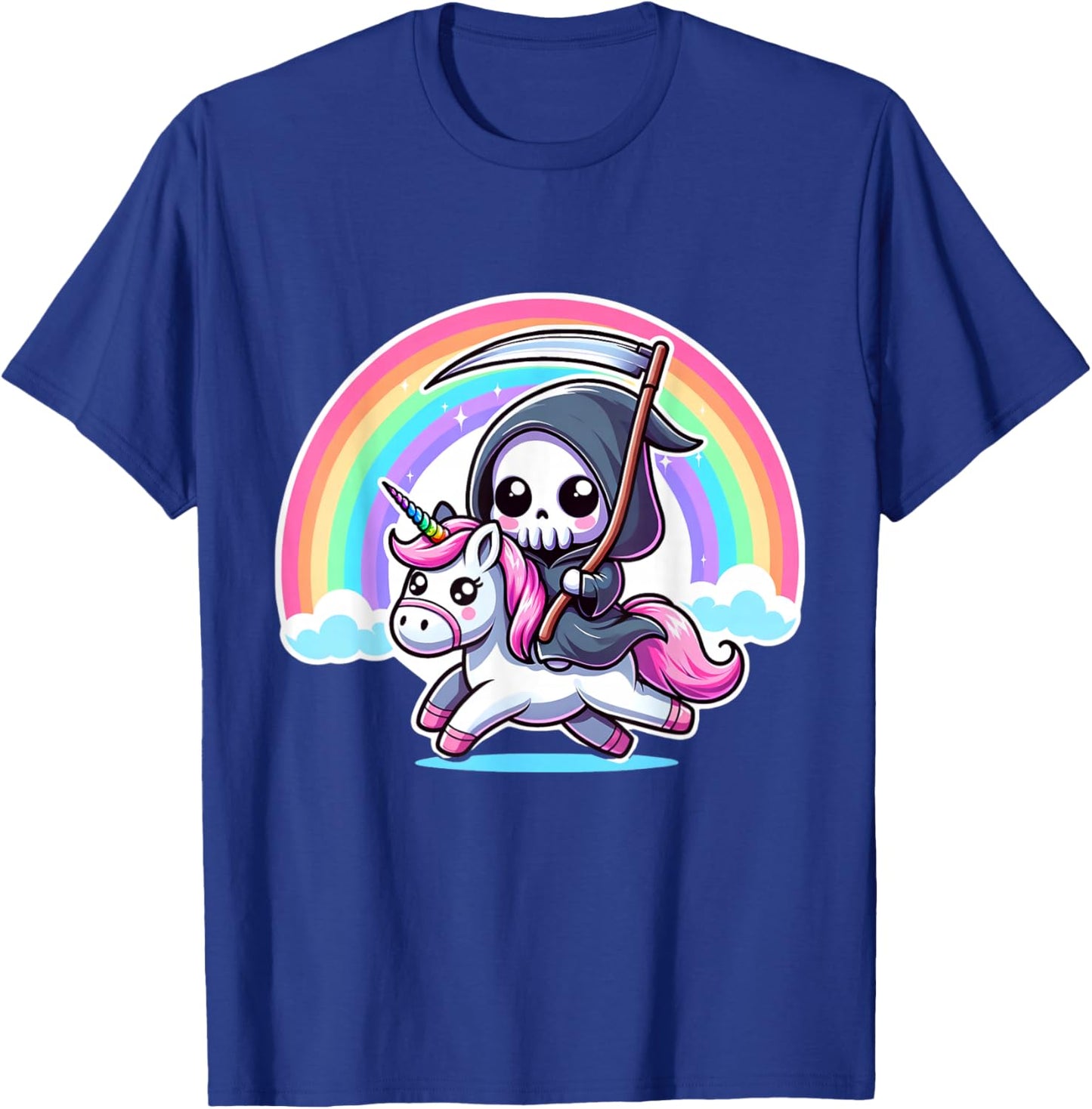 Grim Reaper Unicorn Funny Rainbow Heavy Metal Design T-Shirt - T-Shirt | Royal