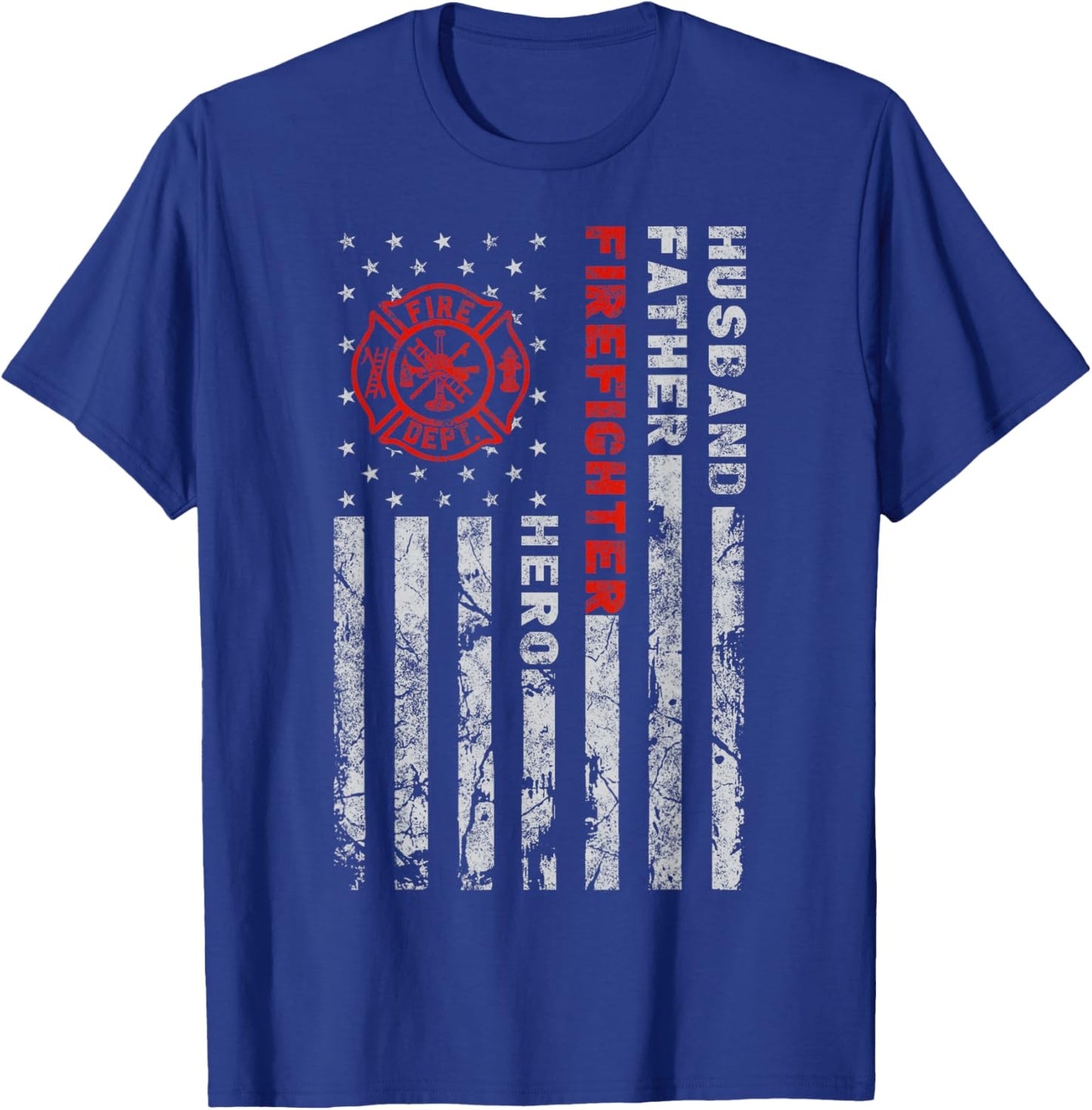 Husband Father Firefighter Hero | Firefighter USA flag gift T-Shirt - T-Shirt | Royal
